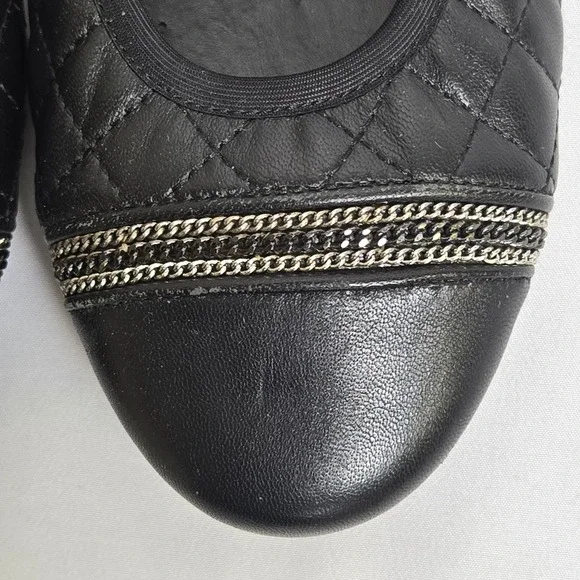 Chico's Quilted Ballet Flats, Silver Tone Chain Accent, Black, Size 9 - Picture 7 of 12